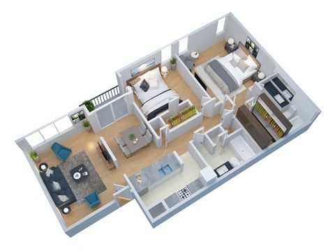 Floor plan for 2 beds, 2 baths, 1032 sqft